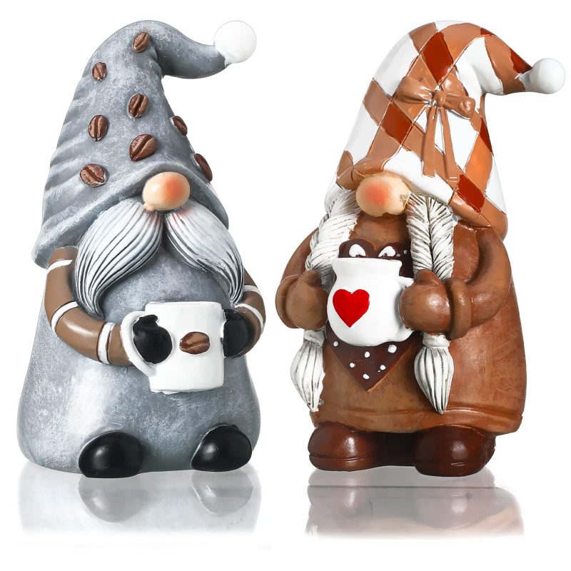 2 Pack Coffee Gnomes Coffee Bar Decor Accessories Christmas Swedish Tomte Gnomes Resin Gnome Figurines Tiered Tray Collectible Tabletop Kitchen Decorations for Home Kitchen Farmhouse Office