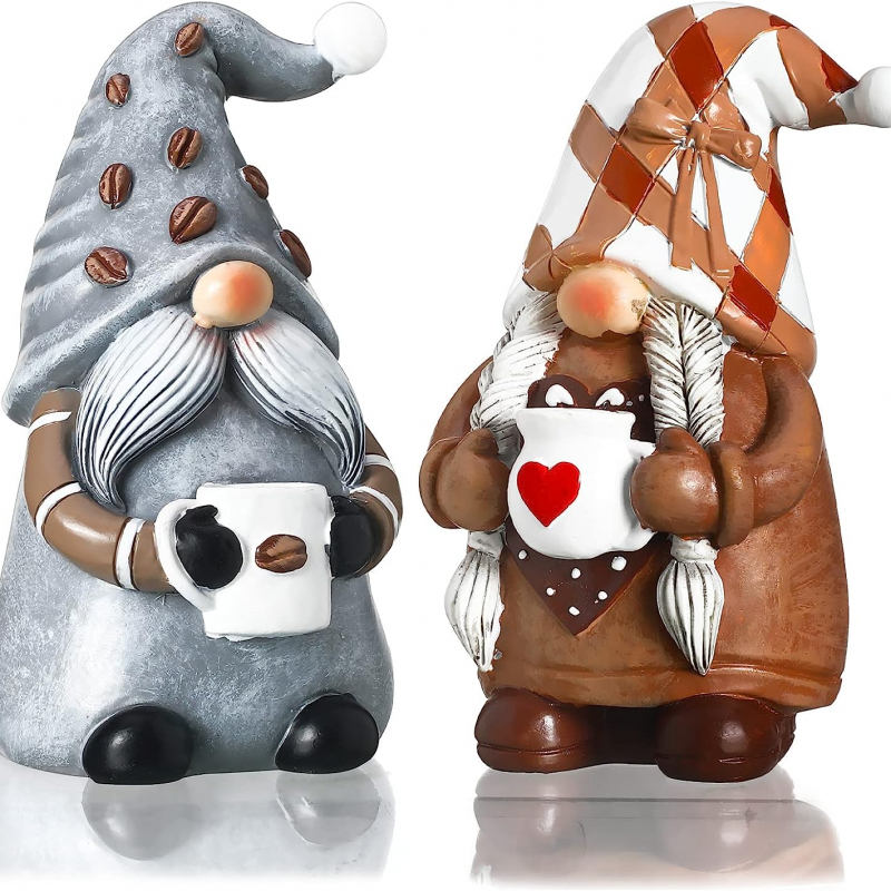 2 Pack Coffee Gnomes Coffee Bar Decor Accessories Christmas Swedish Tomte Gnomes Resin Gnome Figurines Tiered Tray Collectible Tabletop Kitchen Decorations for Home Kitchen Farmhouse Office