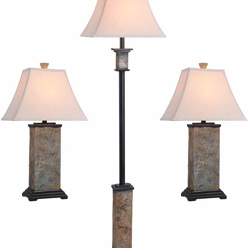 Kenroy Home 31207 Bennington 3 Pack - 2 Table Lamps, 1 Floor Lamp with Natural Slate Finish, Rustic Style, 29